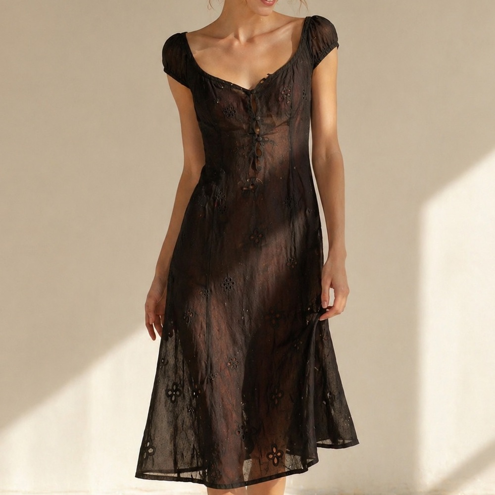 Sheer Cotton Black Eyelet Dress